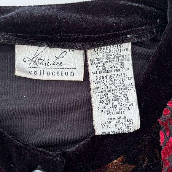 Kathie Lee Womens 90s Velvet Burnout Button Up Large Vintage Holiday Floral - Picture 3 of 7